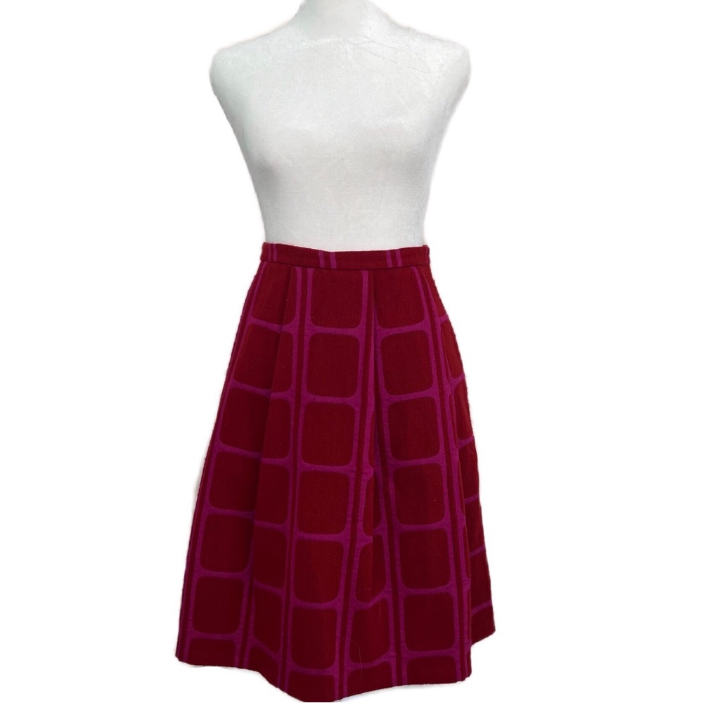 Trina Turk Burgundy and Magenta Grid Midi Skirt